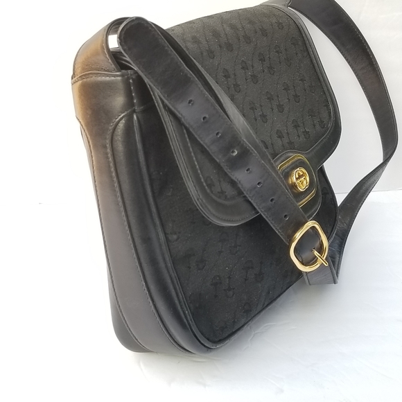 Auth Vintage GUCCI Horsebit embossed Canvas and Leather Shoulder handbag - Picture 10 of 16